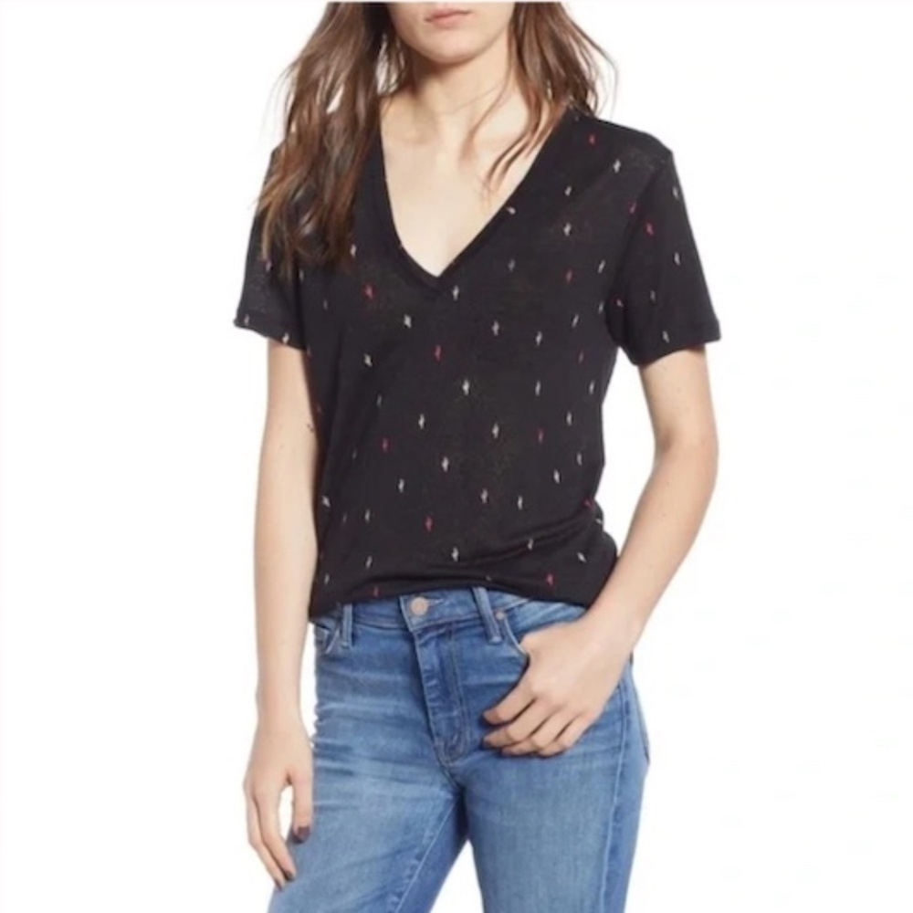 Rails Cara Black Rainbow Cactus Linen Blend Tee Size Medium